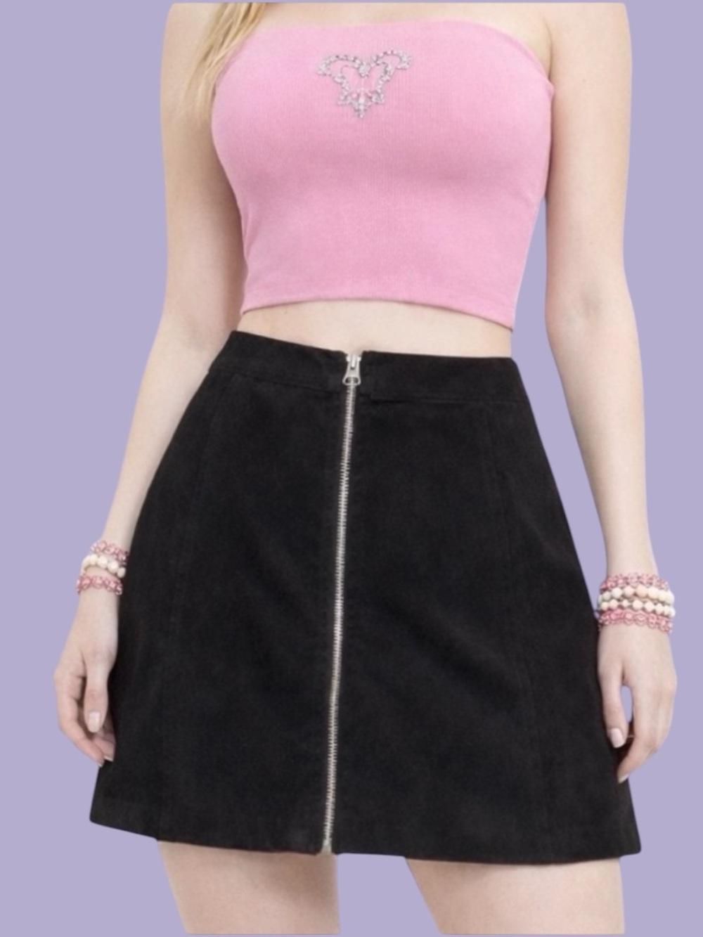 Aritzia Black Suede Zipper Skirt